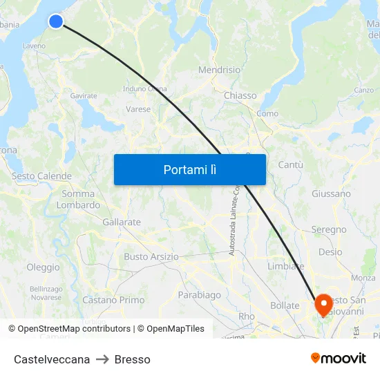 Castelveccana to Bresso map