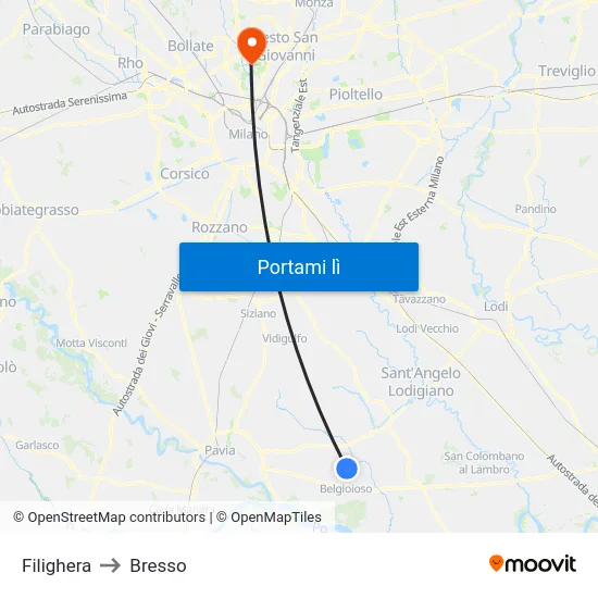 Filighera to Bresso map