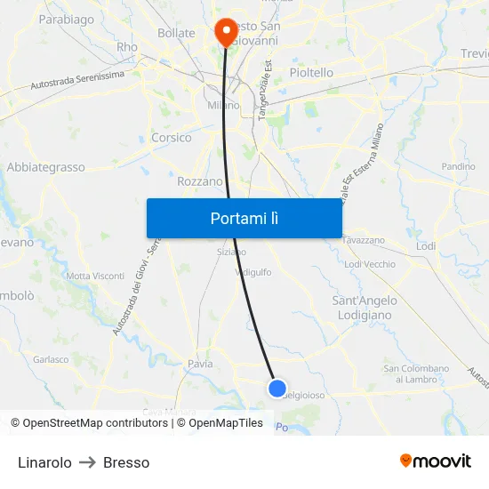Linarolo to Bresso map