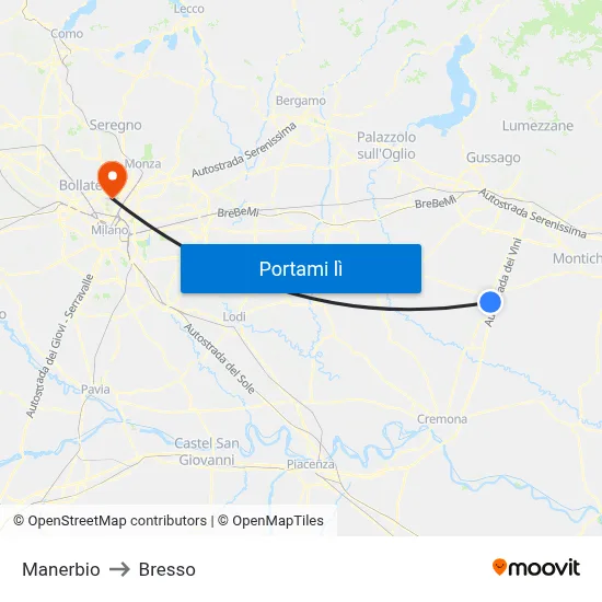 Manerbio to Bresso map