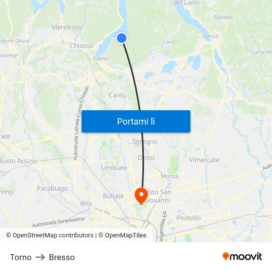 Torno to Bresso map