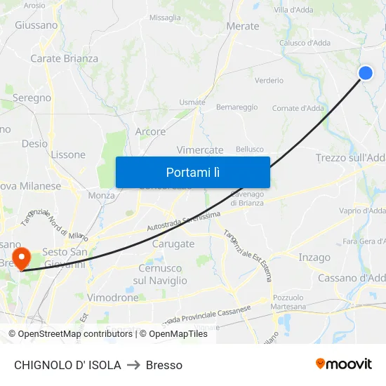 CHIGNOLO D' ISOLA to Bresso map