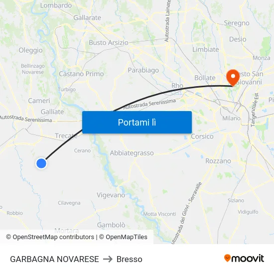 GARBAGNA NOVARESE to Bresso map