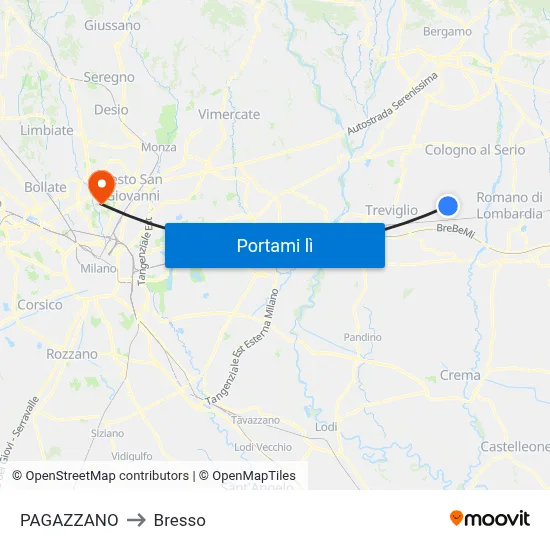 PAGAZZANO to Bresso map