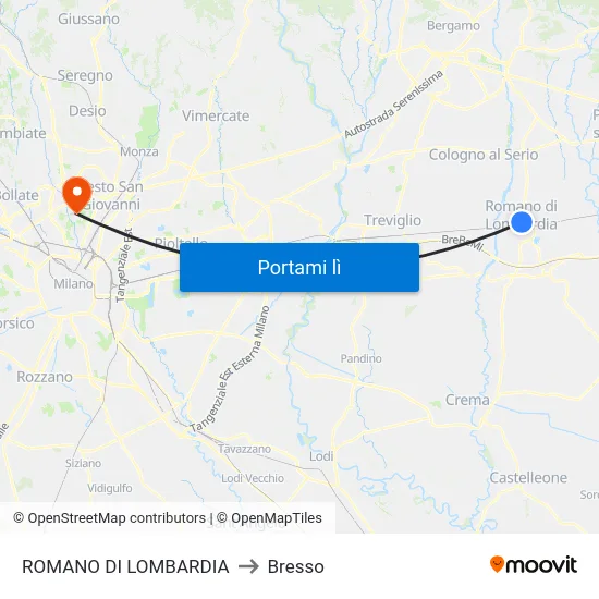 ROMANO DI LOMBARDIA to Bresso map