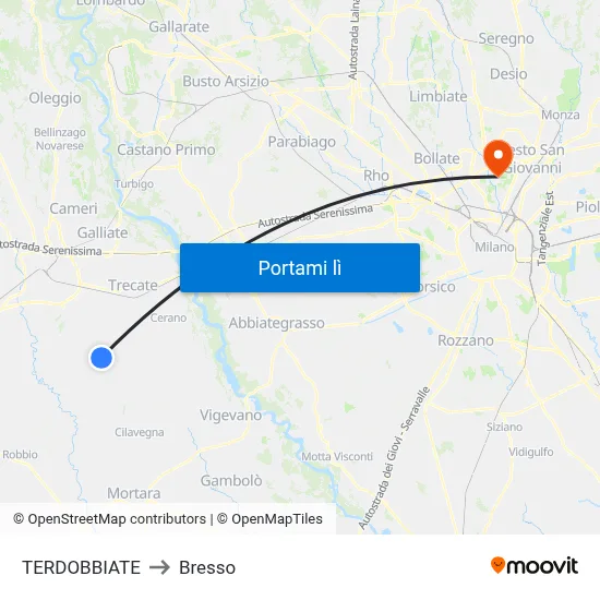 TERDOBBIATE to Bresso map