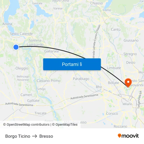 Borgo Ticino to Bresso map