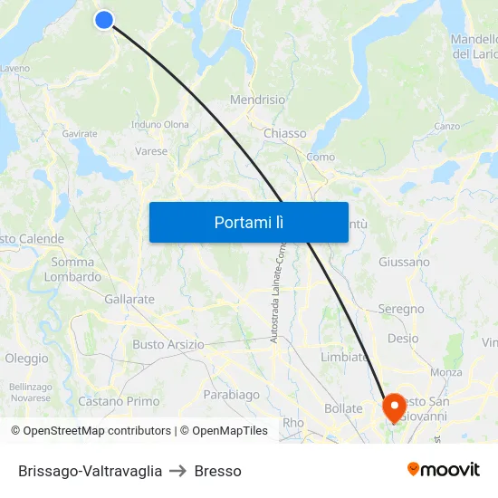Brissago-Valtravaglia to Bresso map
