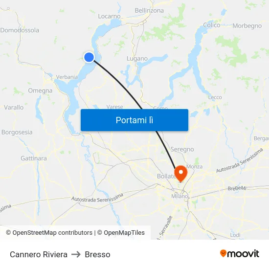 Cannero Riviera to Bresso map