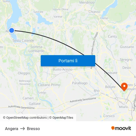 Angera to Bresso map