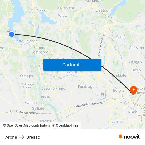 Arona to Bresso map