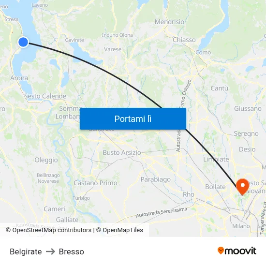 Belgirate to Bresso map