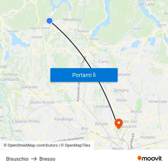 Bisuschio to Bresso map