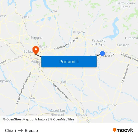 Chiari to Bresso map
