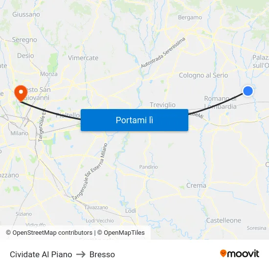 Cividate Al Piano to Bresso map