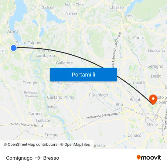 Comignago to Bresso map