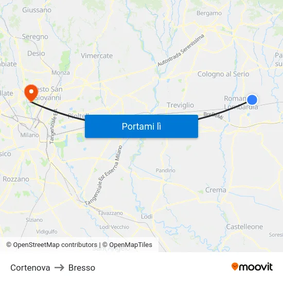 Cortenova to Bresso map