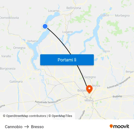 Cannobio to Bresso map