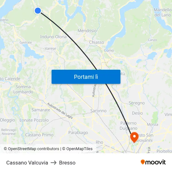 Cassano Valcuvia to Bresso map