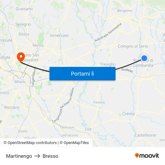 Martinengo to Bresso map