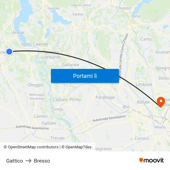 Gattico to Bresso map