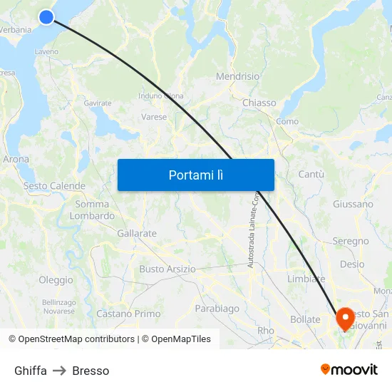 Ghiffa to Bresso map