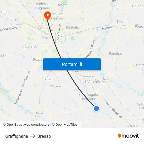 Graffignana to Bresso map