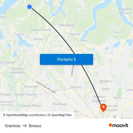 Grantola to Bresso map