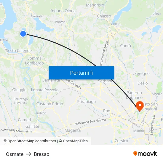 Osmate to Bresso map