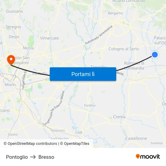 Pontoglio to Bresso map