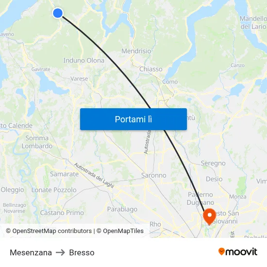 Mesenzana to Bresso map