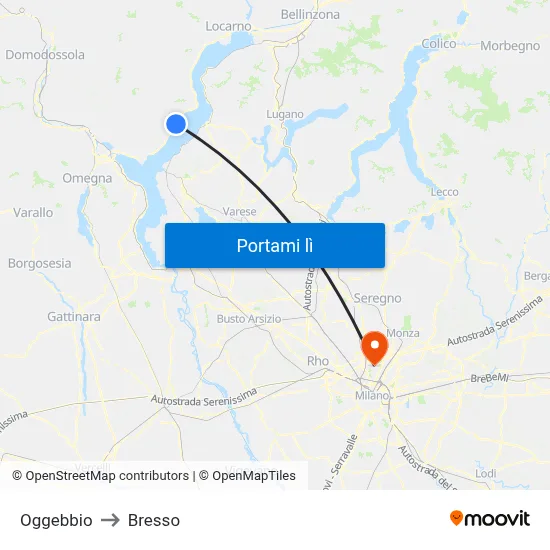 Oggebbio to Bresso map