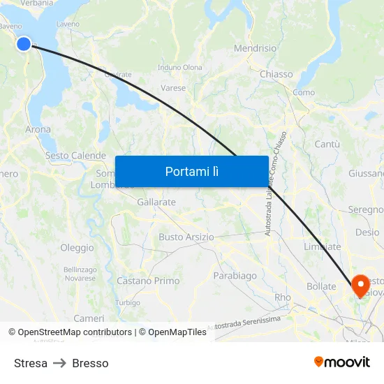 Stresa to Bresso map