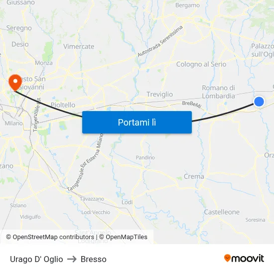 Urago D' Oglio to Bresso map