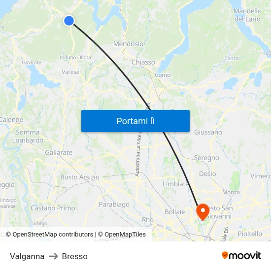 Valganna to Bresso map