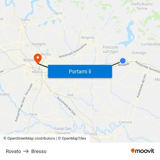 Rovato to Bresso map
