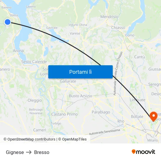 Gignese to Bresso map