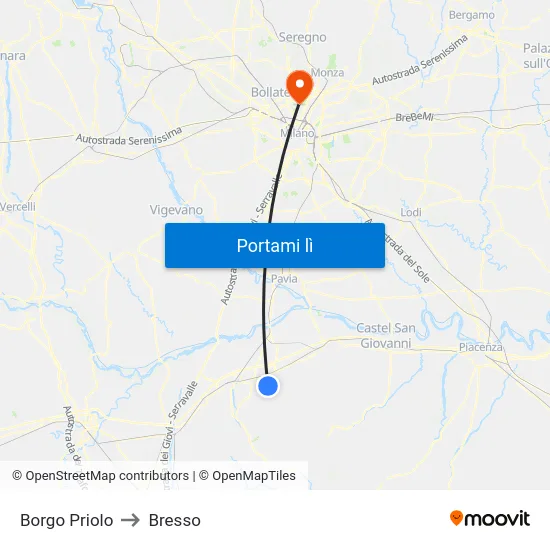 Borgo Priolo to Bresso map