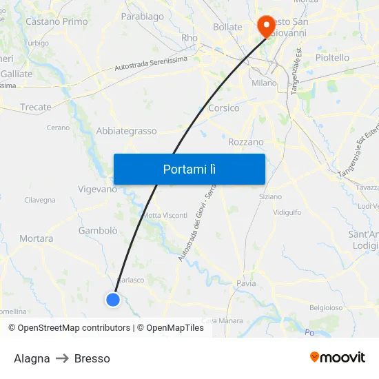 Alagna to Bresso map