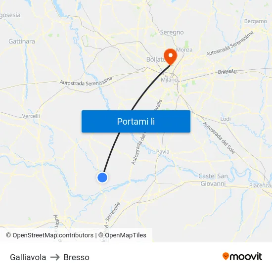 Galliavola to Bresso map