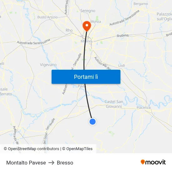Montalto Pavese to Bresso map