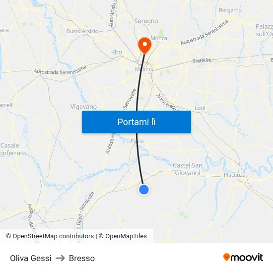 Oliva Gessi to Bresso map
