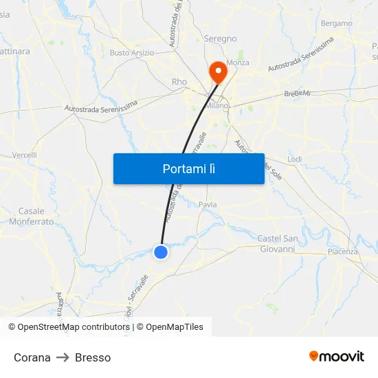 Corana to Bresso map