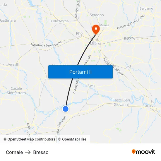 Cornale to Bresso map