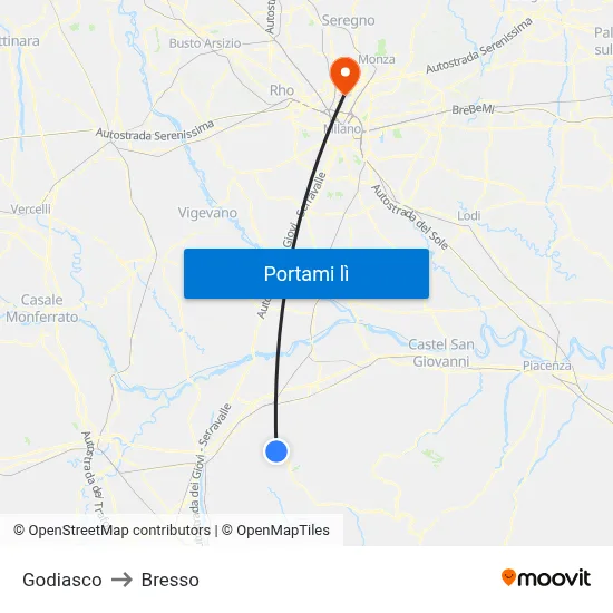 Godiasco to Bresso map