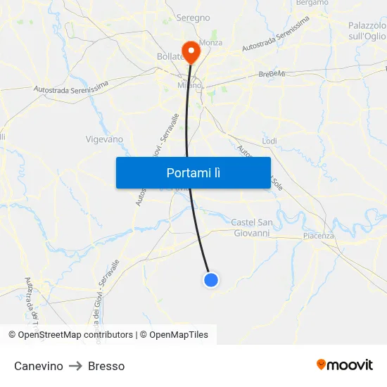 Canevino to Bresso map
