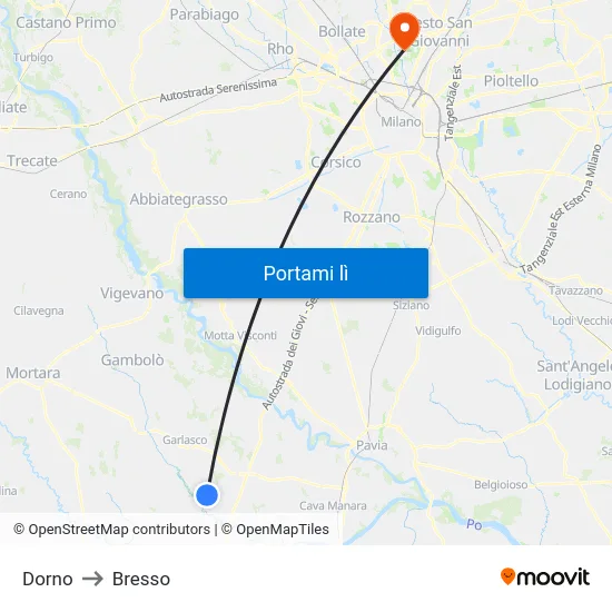 Dorno to Bresso map