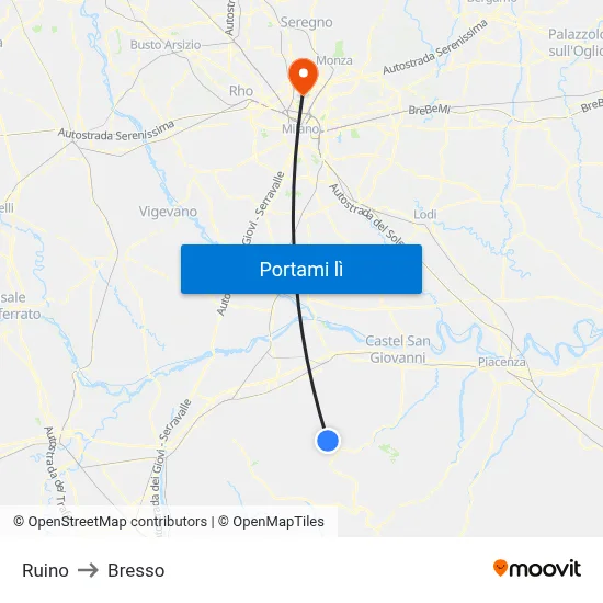 Ruino to Bresso map