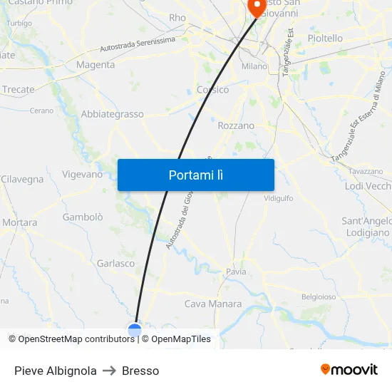Pieve Albignola to Bresso map