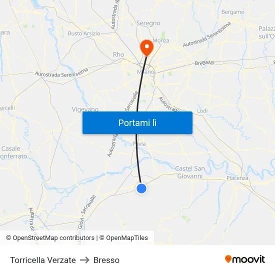 Torricella Verzate to Bresso map